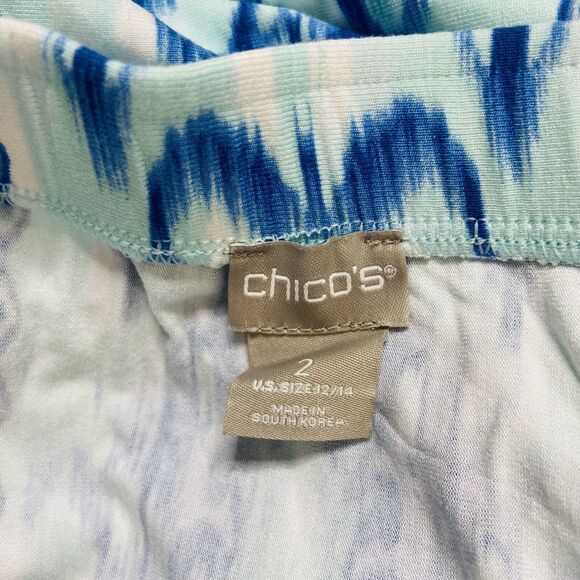 Chico’s Maxi Skirt Size 12/14 Abstract Boho Festival Stretch Blue Hippie Slits - Picture 7 of 8